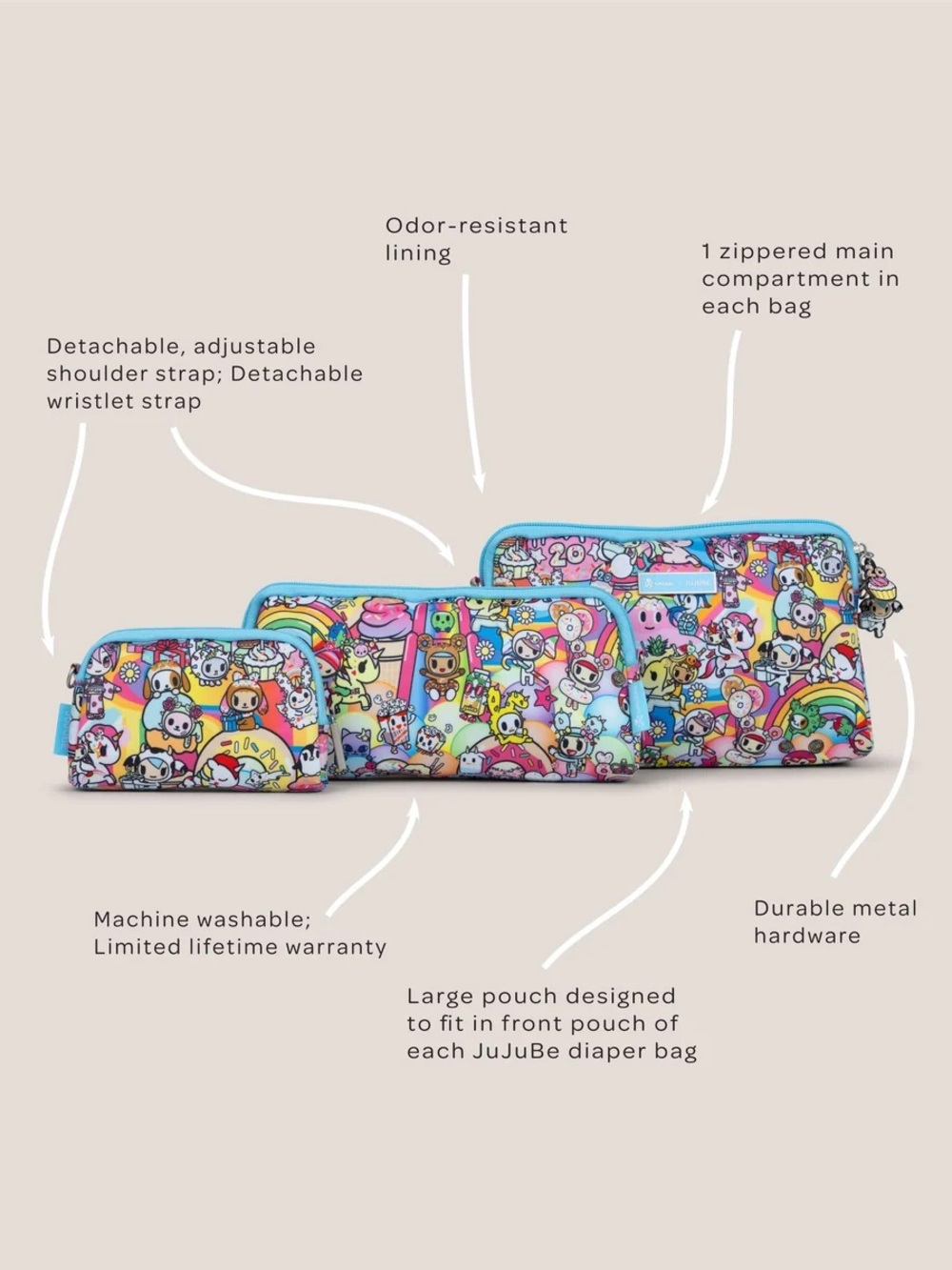 JUJUBE TOKIDOKI BE SET 3-POUCH SET - 20TH ANNIVERSARY CELEBRATION